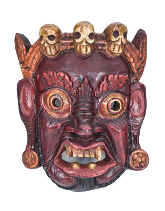 Drevená maska, "Bhairab", ručne vyrezávaná, maľovaná, 18x8x24cm
