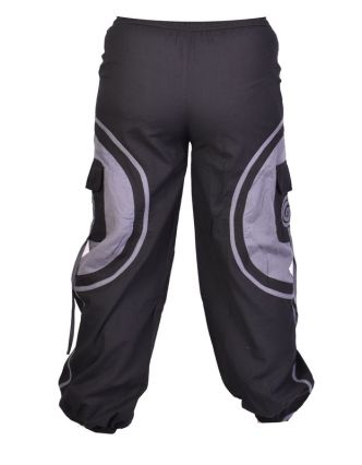 Unisex balónové nohavice s aplikáciou špirály a vreckami, čierno-šedé